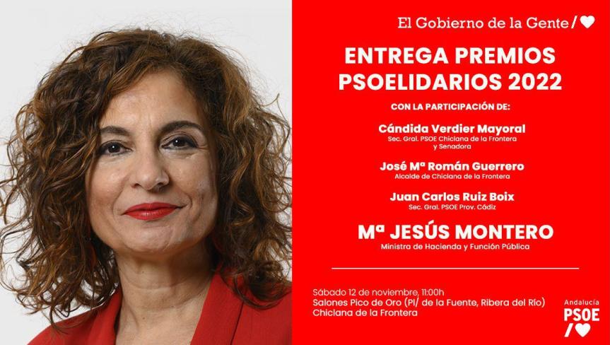 María Jesús Montero preside este sábado el acto PSOElidarios en reconocimiento a la labor de chiclaneros en distintos&nbsp;ámbitos